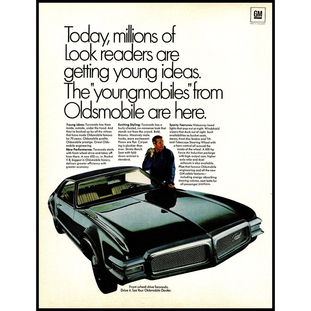 1967 Oldsmobile Toronado Coupe Vintage Print Ad Youngmobile Wall Art Photo